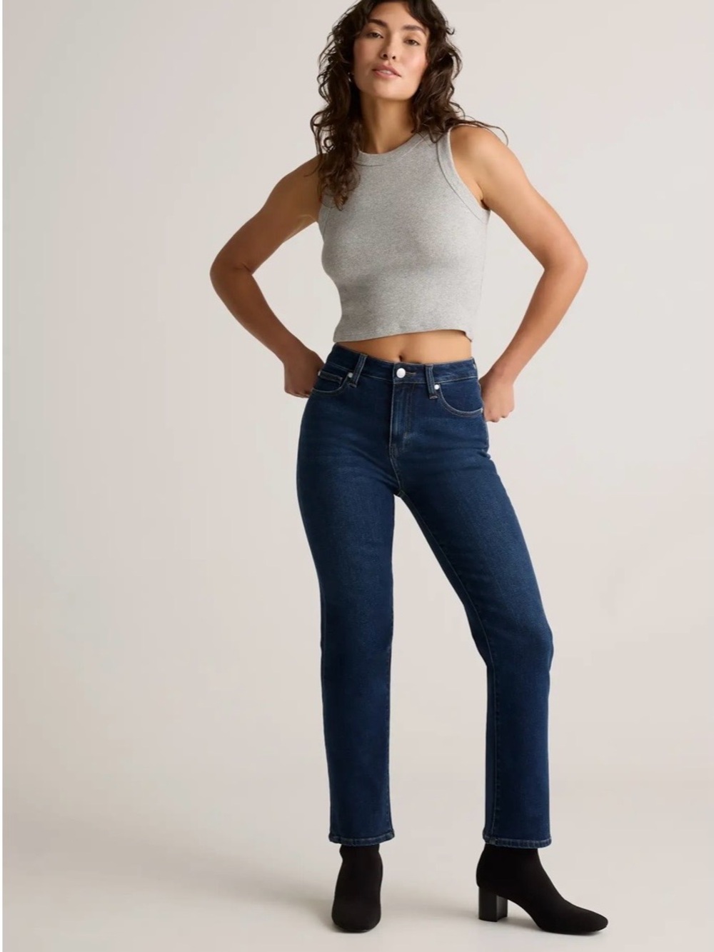 Quince Women’s High Rise Cropped Dark Blue Straight Leg Jeans Size 30